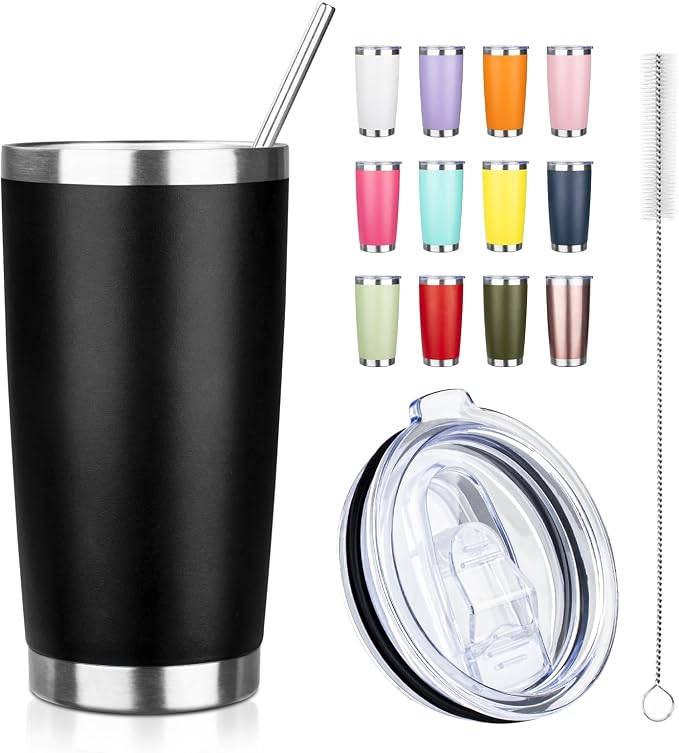 20oz Tumbler with Straw and Brush, Stainless Steel Vacuum Insulated tumbler by Unknown