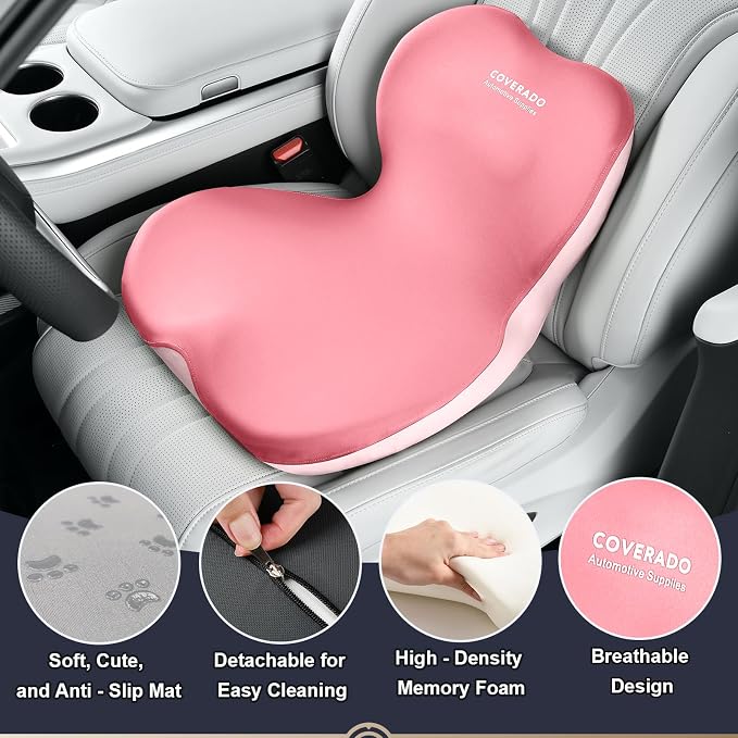 Coverado Car Seat Cushion and Lumbar Support Pillow One Piece, Memory Foam - Image 6