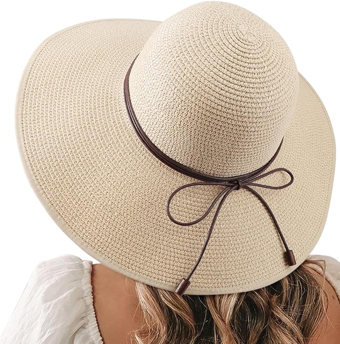 DRESHOW Beach Hats for Women Big Straw Wide Brim Summer Hat Floppy Foldable by DRESHOW