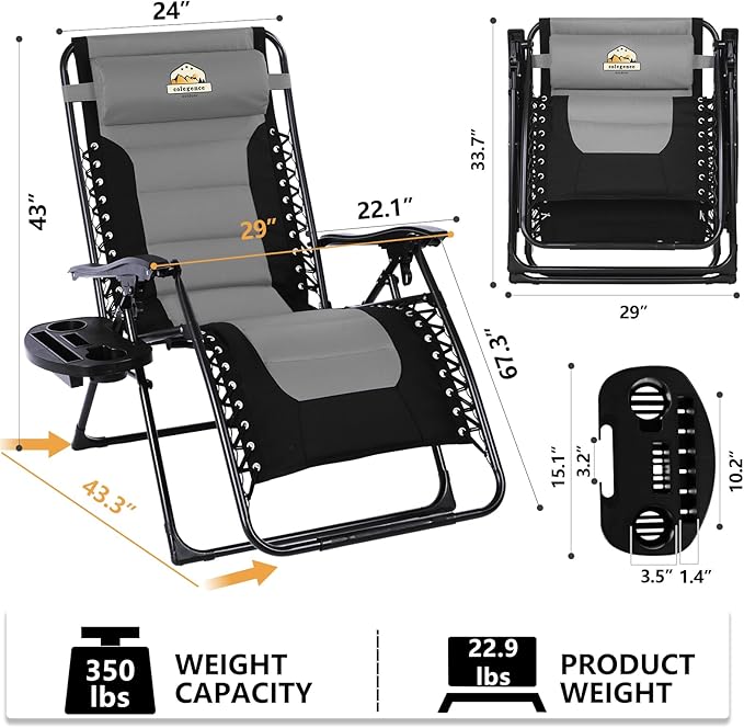 Oversized Padded Zero Gravity Lounge Chair Set of 2, Foldable Patio Anti - Image 3