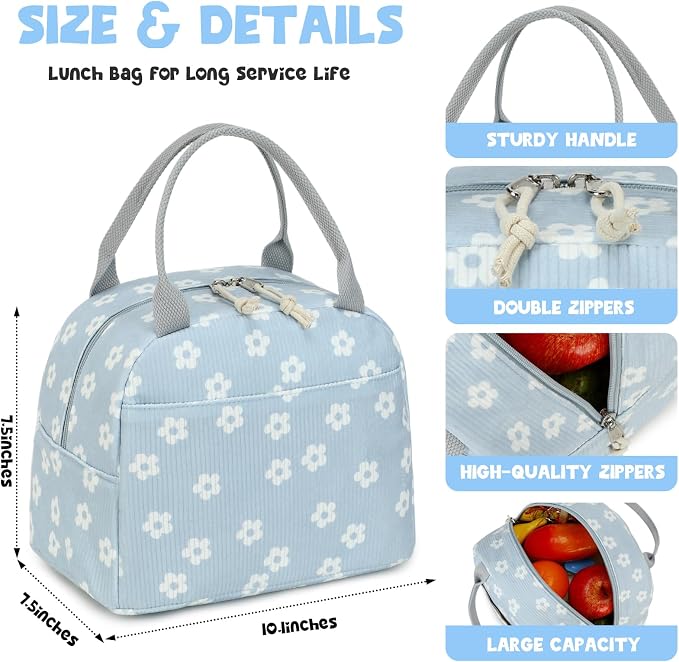 Bluboon Lunch Bag for Women Men Cute Corduroy Lunch Tote Bags Reusable - Image 8