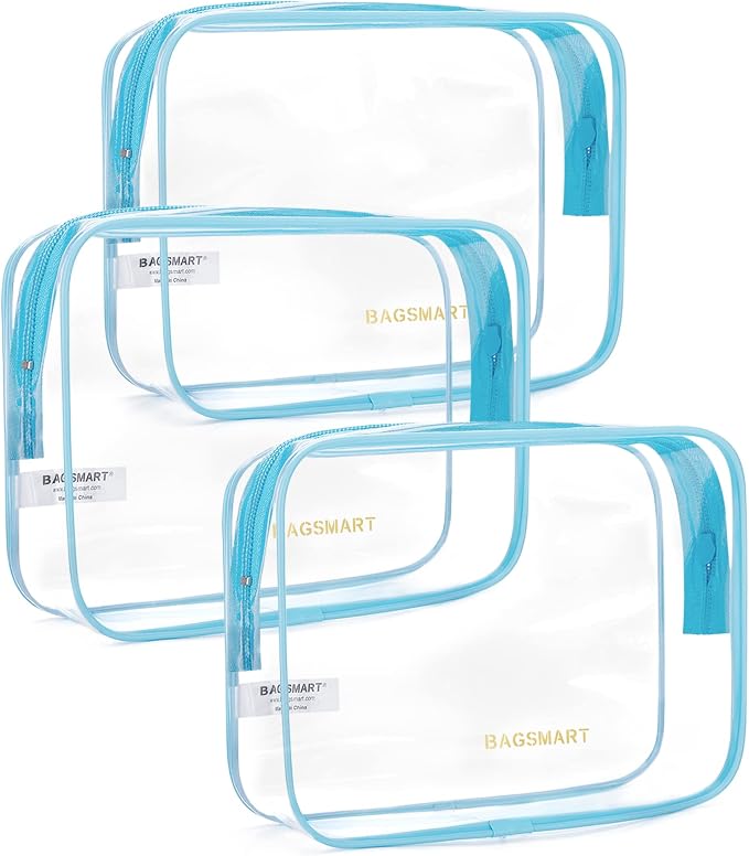 BAGSMART Clear Toiletry Bag, 3 Packs TSA Approved Water-resistant Quart Size by BAGSMART