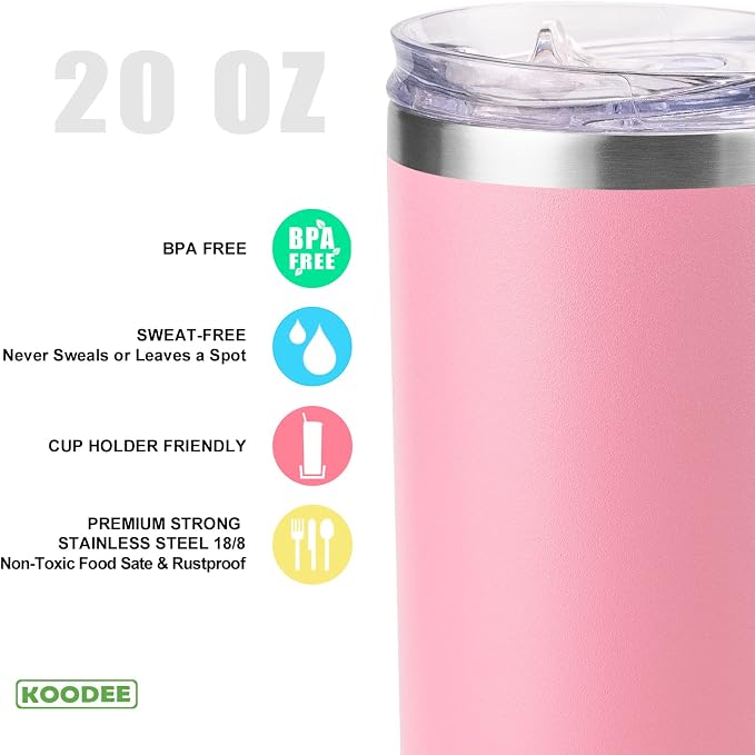 koodee 20 oz Stainless Steel Skinny Tumblers Double Wall Insulated Water - Image 4