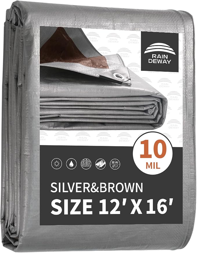 Tarps Heavy Duty Waterproof 12x16 Feet, 10Mil Multipurpose Poly Tarp Cover by RAINDEWAY