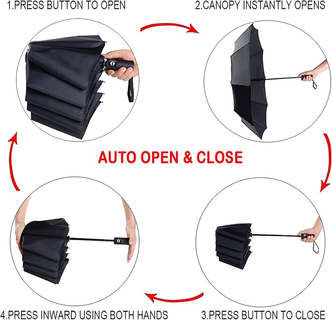 PFFY 2 Packs Travel Umbrella Windproof Auto Open & Close Collapsible Folding - Image 4