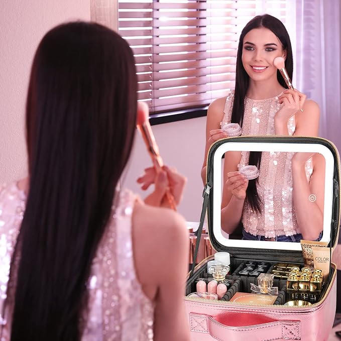 Makeup Travel Train Case with Mirror LED Light 3 Adjustable Brightness Large - Image 6