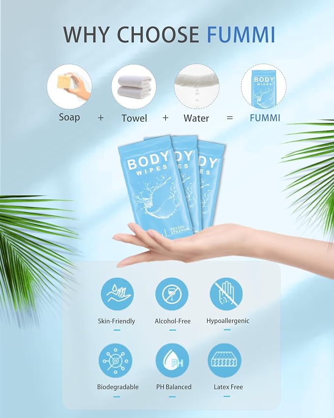 FUMMI 300 Pack Body Wipes – Large Individually Packaged Bath Wipes - Image 7