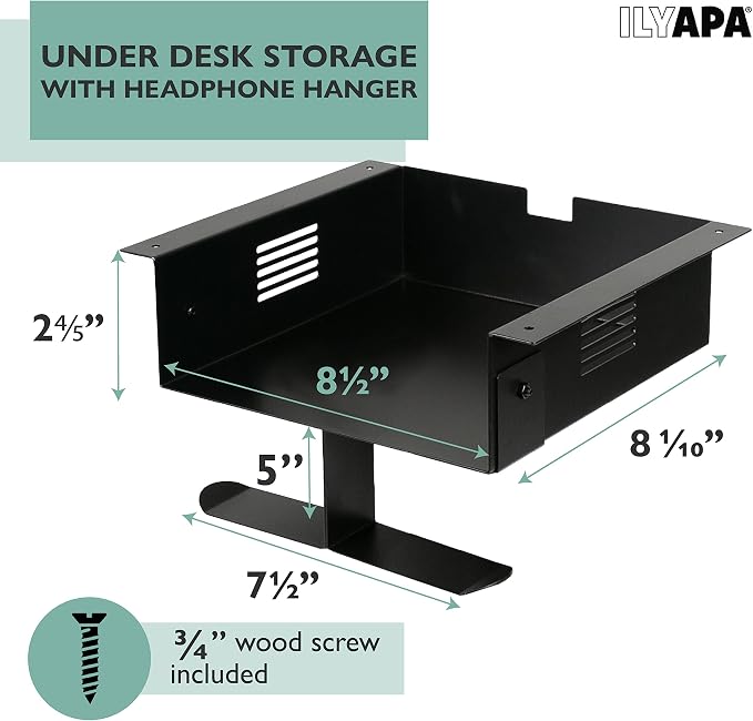 Ilyapa Under Desk Mount, Steel CPU Under Desk Computer Mount - Image 2