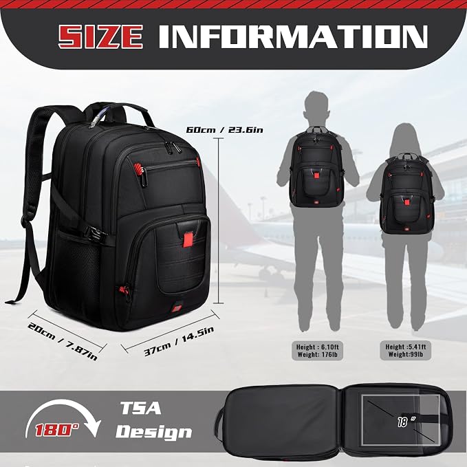 Extra Large 55L Travel Backpack, 18 inch Laptop Bag - Image 2