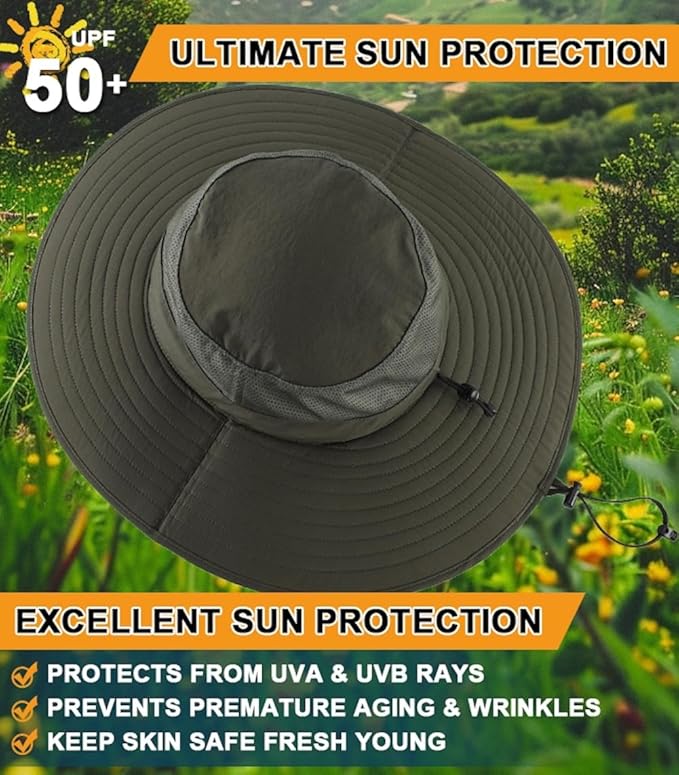 Home Prefer UPF50+ Mens Sun Hat Wide Brim Fishing Hat Foldable Large Brim UV - Image 4