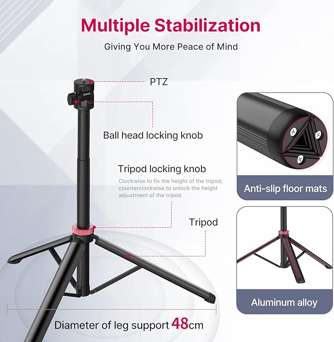 VIJIM MT-79 Extendable Photography Light Stand, 360° Ball Head Camera Phone - Image 5