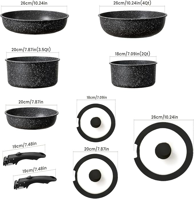 Pots and Pans Set, Nonstick Detachable Handle Cookware Set, Induction Kitchen - Image 2