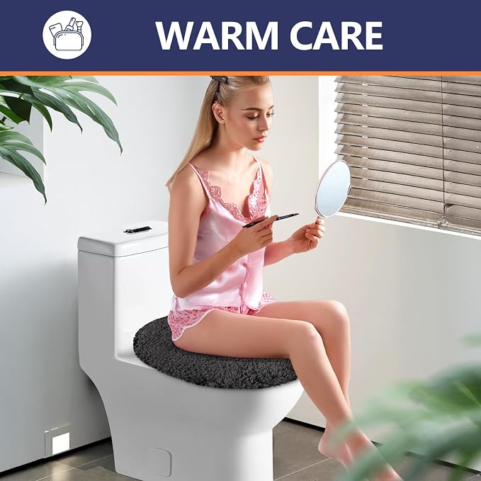 Microfiber Elongated Toilet Seat Cover 19.5"x 15" Machine Washable Solid Toilet - Image 6