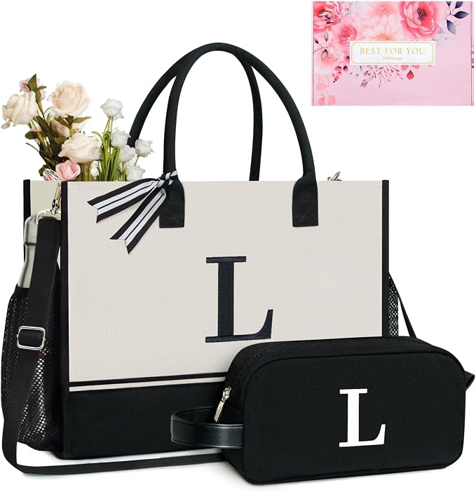 TOPDesign Personalized Initial Canvas Tote Bag, by TOPDesign
