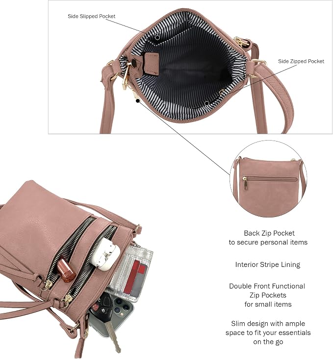 DELUXITY | Crossbody Purse Bag | Functional Multi Pocket Double Zipper Purse | - Image 4