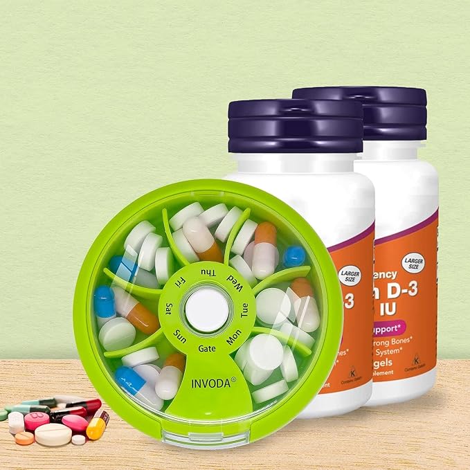 12PCS INVODA Weekly Pill Organizer 7 Compartment Rotating Pill Box - Image 7
