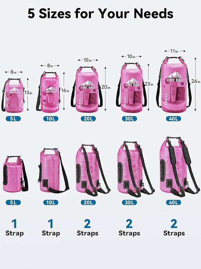 HEETA Dry Bag Waterproof for Women Men, 5L/10L/20L/30L/40L Roll Top Lightweight - Image 2