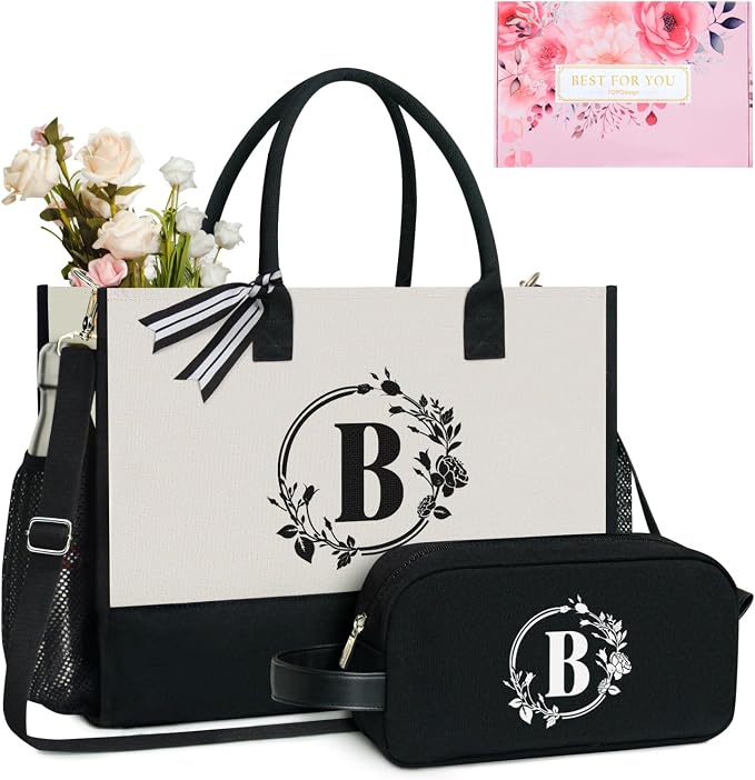 TOPDesign Personalized Initial Canvas Tote Bag, by TOPDesign