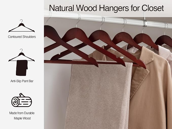 StorageWorks Wooden Hangers 20 Pack, Wood Coat Hanger - Image 4