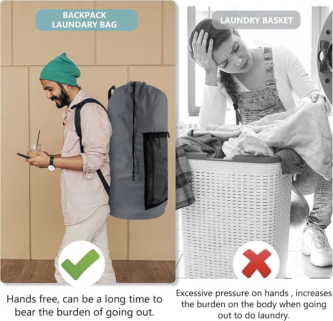Laundry Bag Backpack, Dirty Clothes Travel Bag - Image 6
