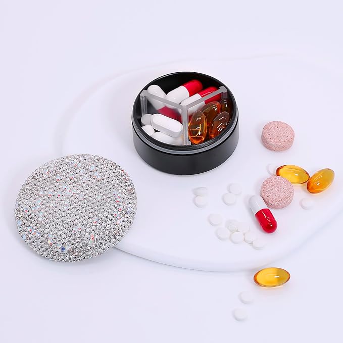 Small Pill Case 3 Compartments, Metal Round Portable Pill Box, Waterproof - Image 2