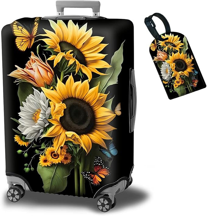Suitcase Protector Plus 1 Luggage Tag, Sunflower Orchids Travel Suitcase Cover by BWEGRHE