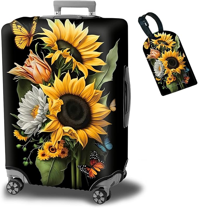 Suitcase Protector Plus 1 Luggage Tag, Sunflower Orchids Travel Suitcase Cover by BWEGRHE