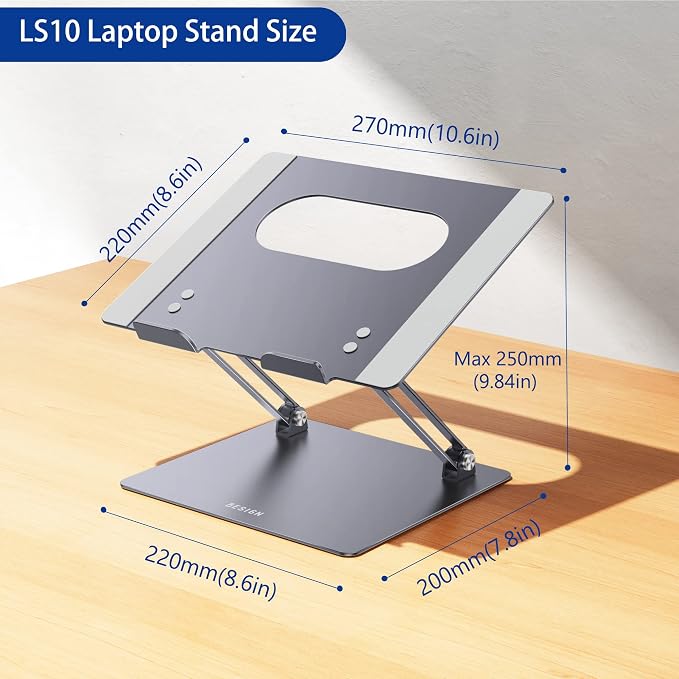 BESIGN LS10 Aluminum Laptop Stand, Ergonomic Adjustable Notebook Stand - Image 5