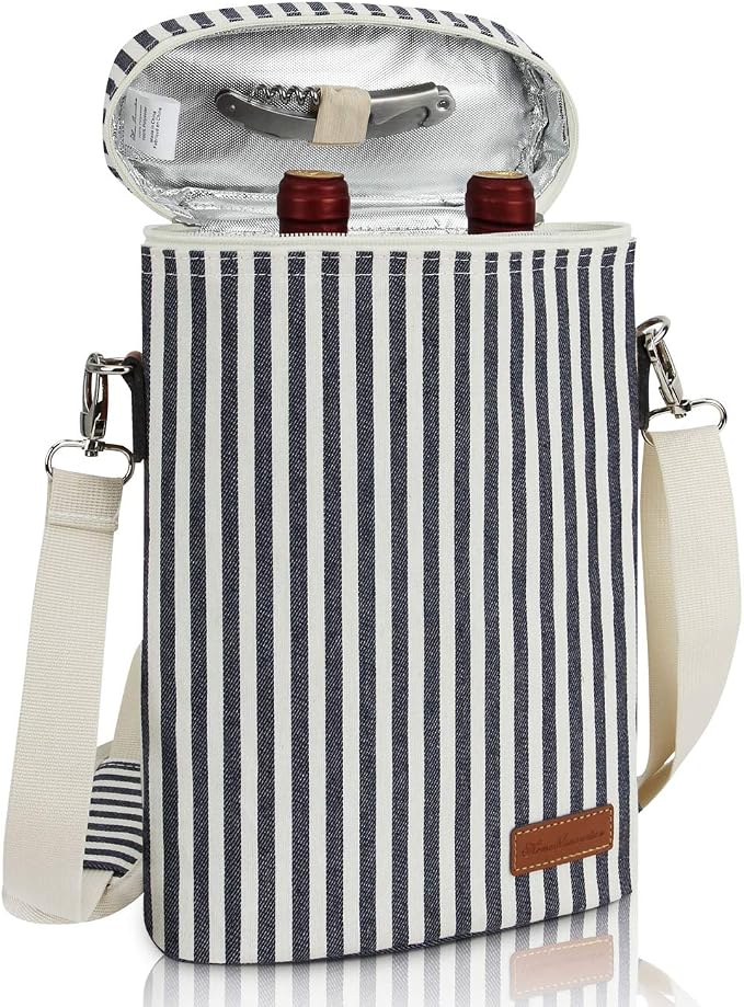ZORMY 2 Bottle Wine Tote Carrier, Dark Blue, 750 mL Capacity, Polyester Material by ZORMY