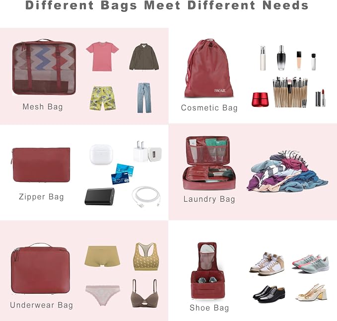 BAGAIL 8 Set Packing Cubes Luggage Packing Organizers - Image 5