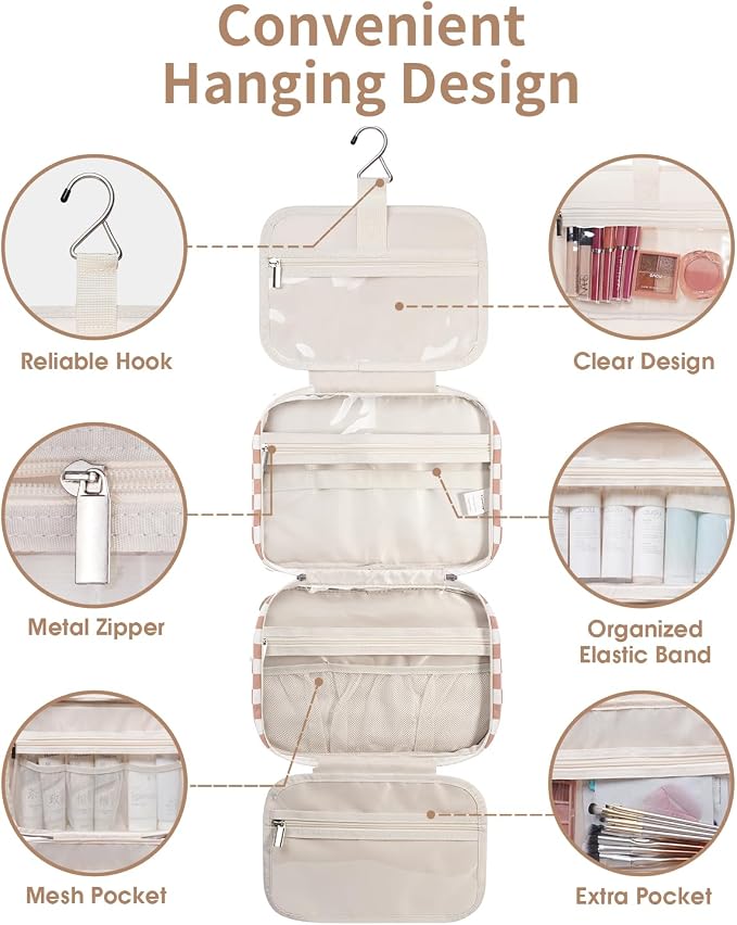 Travel Toiletry Bag for Women Large Hanging Makeup Bag Organizer Toiletries Bag - Image 7