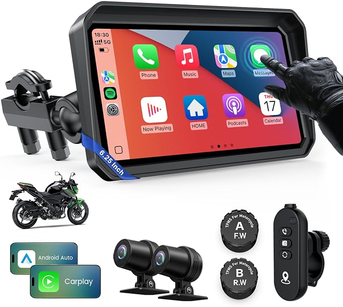 WonVon 6.25 Inch Wireless Motorcycle Carplay GPS Navigation System - Image 2