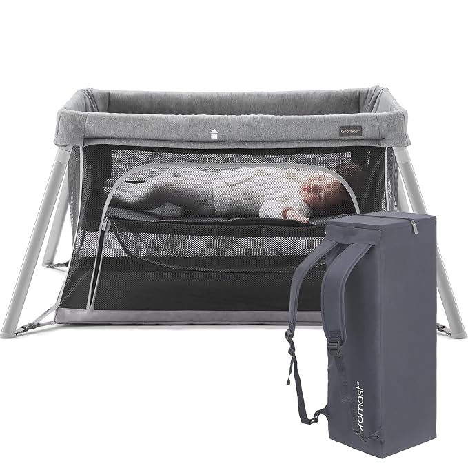 2 in 1 Portable Travel Crib for Toddler, Foldable Crib for Baby, Lightweight by Gromast
