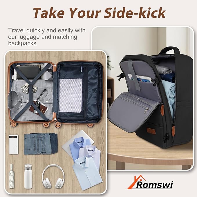 Romswi Luggage Sets 2 Piece, Expandable Carry On Luggage 20In - Image 5