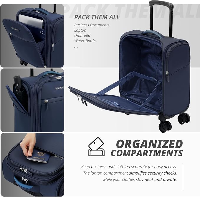 Verage Under Seat Luggage with Wheels, Softside Small Suitcase Spinner Carry On - Image 4