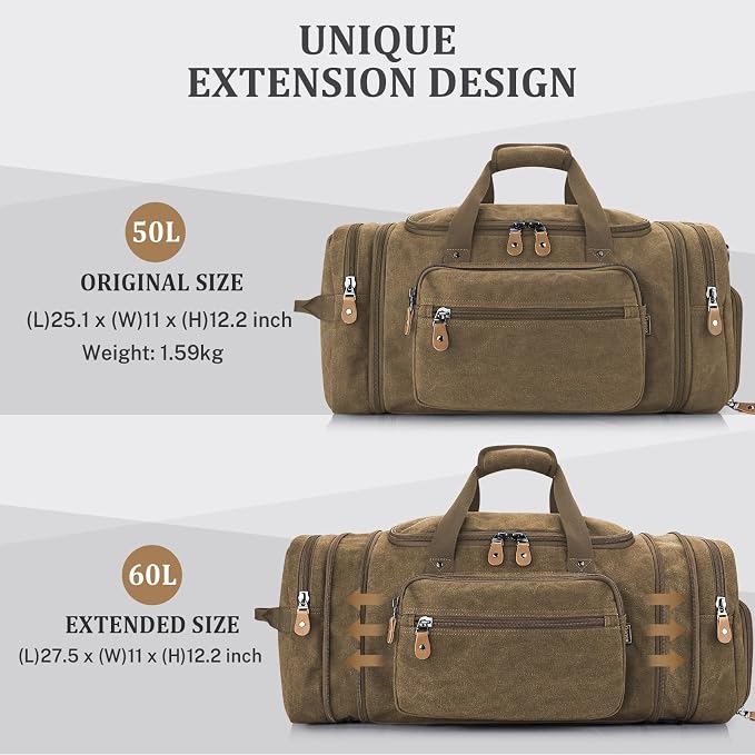 Gonex Canvas Duffle Bag 60L Travel Duffel Overnight Weekend Bag - Image 4