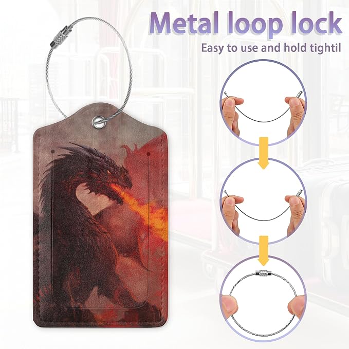 2Pcs Luggage Tag for Suitcase Trippy Fire Dragon Cute Suitcase Tag - Image 4