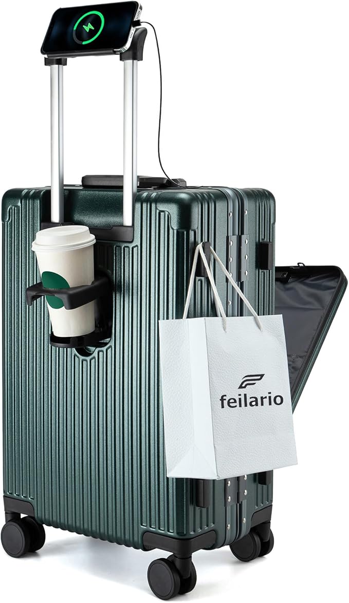 feilario 20in Aluminium Frame PC Hard Shell Spinner Wheels Luggage, Built-In by feilario