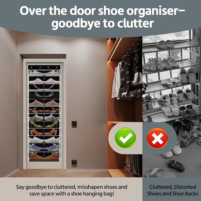 12 Pocket Over the Door Shoe Organizer, Reusable Breathable Large Mesh Bag - Image 7