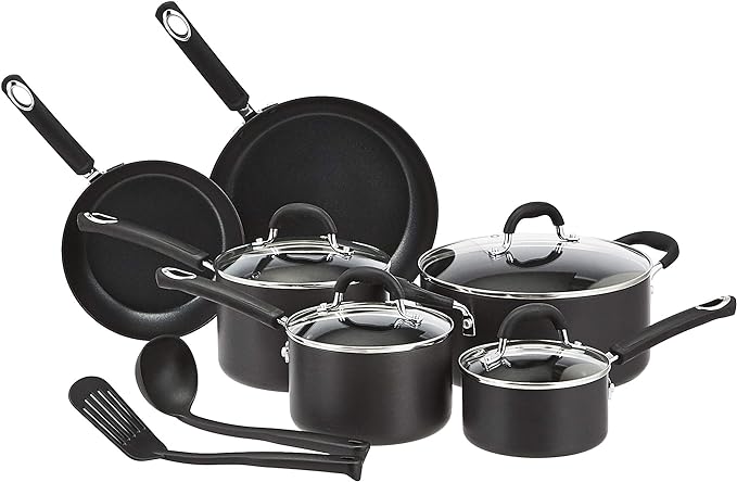 Amazon Basics Hard Anodized Non-Stick 12-Piece Cookware Set, Pans and Utensils by AmazonBasics