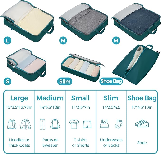 BAGAIL 6 Set Ultralight Compression Packing Cubes Packing Organizer - Image 2