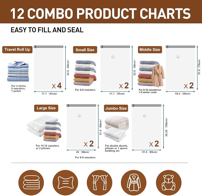 12 Pack Vacuum Storage Bags, Space Saver Bags - Image 4