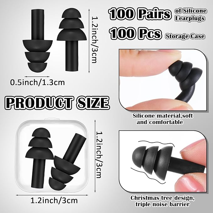TrelaCo 100 Pairs Ear Plugs Bulk, NRR 29dB Reusable Silicone Ear Plugs - Image 2