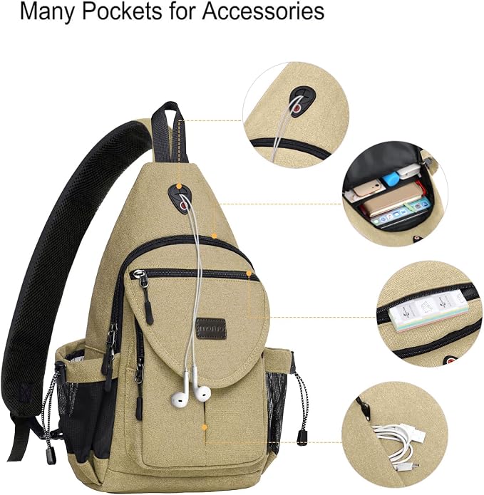 MOSISO Sling Backpack, Canvas Crossbody Hiking Daypack Bag - Image 3