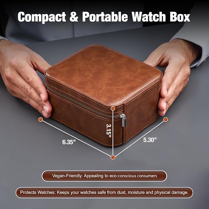 Awesometik Luxury Travel PU Leather Watch Case. Watch Storage Organizer. Watch - Image 7