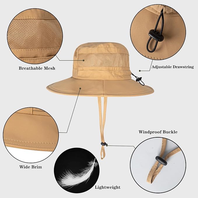 Sun Hat for Men/Women, UPF 50+ Fishing Hat, Waterproof Wide Brim Bucket Hat - Image 3