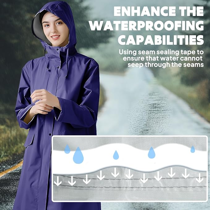 ANYOO Waterproof Rain Poncho Lightweight Reusable Hiking Hooded Coat Jacket - Image 6