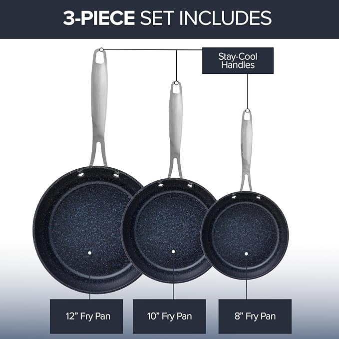 Nuwave 3-Piece Fry Pan Set, 12” Forged Lightweight, G10 Healthy Duralon Blue - Image 3
