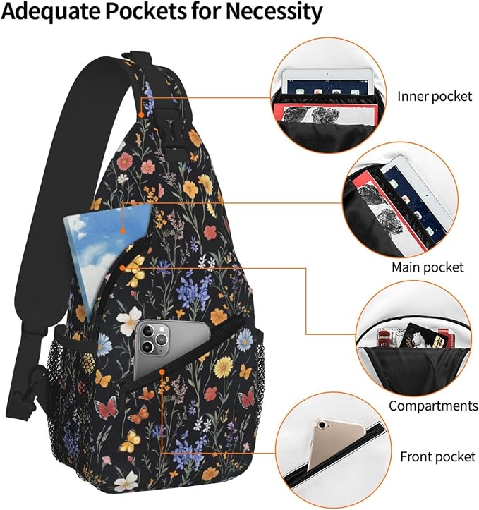 SUPLUCHOM Sling Bag Vintage Botanical Flower Wildflower Hiking Daypack - Image 4