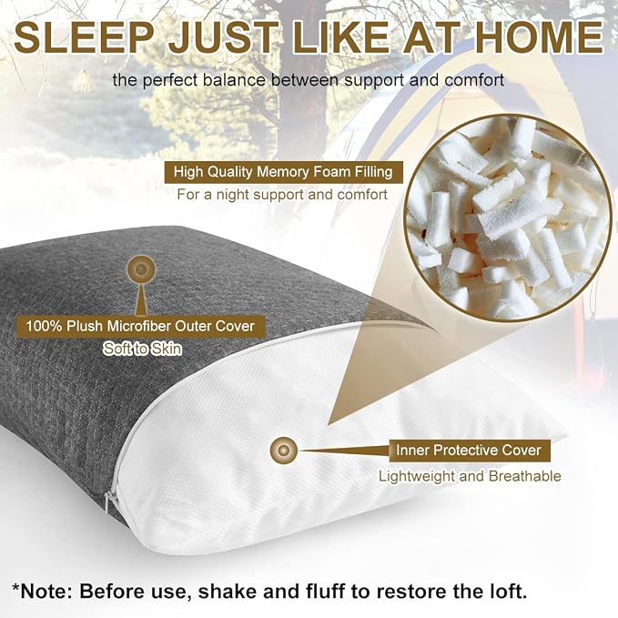 Ivellow Memory Foam Travel Pillow Compressible Camping Pillow - Image 3